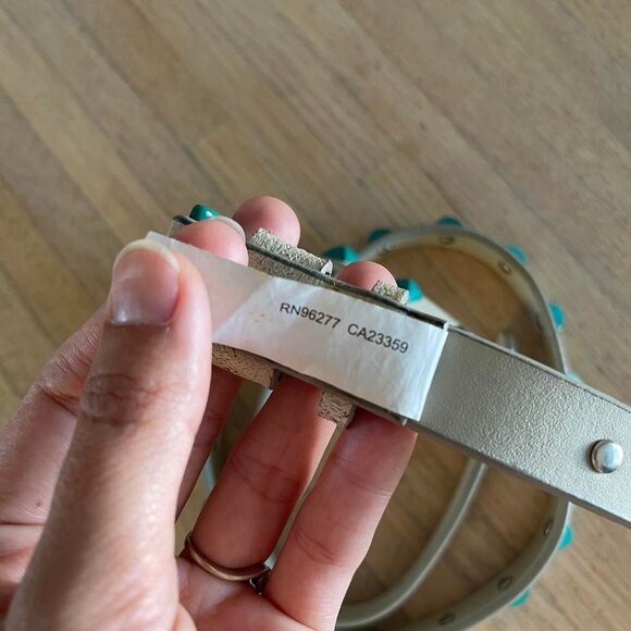 Vintage Y2K Vans Green‎ Pyramid Studded Skinny Leather Belt Cream & Mint Size M - Picture 4 of 8